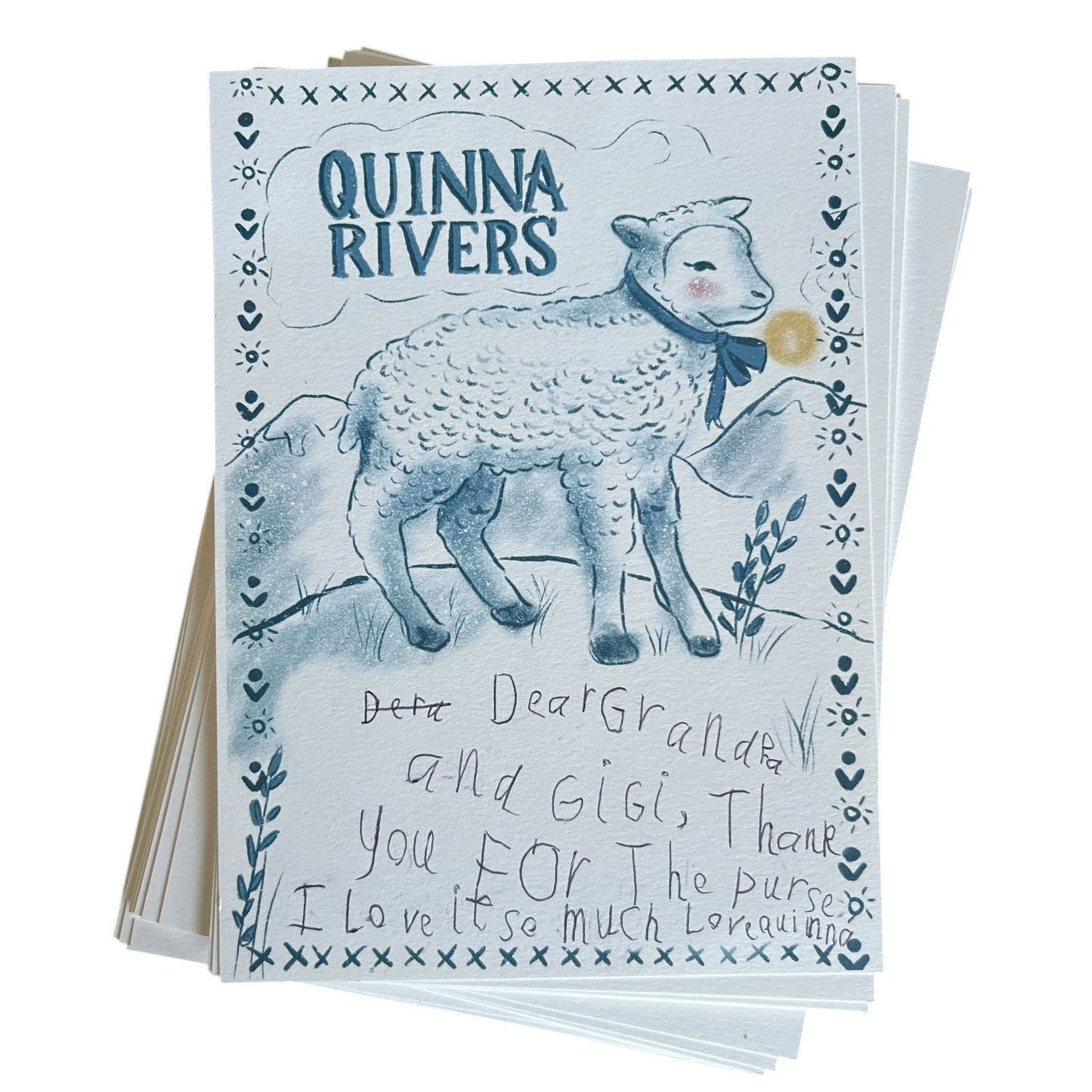 Set of Personalized Stationery - 25 cards and envelopes - Little Lamb