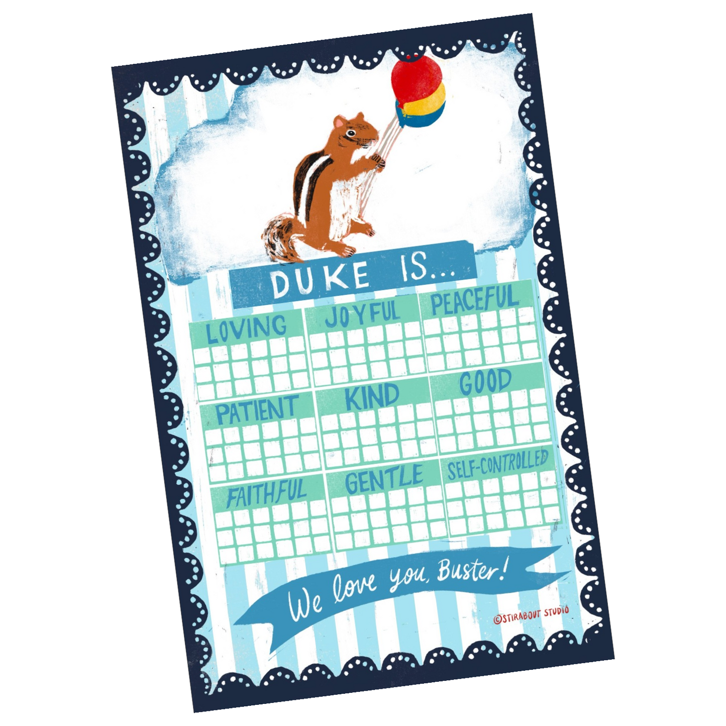 Personalized Positive Behavior Chart - Chipmunk with Balloons