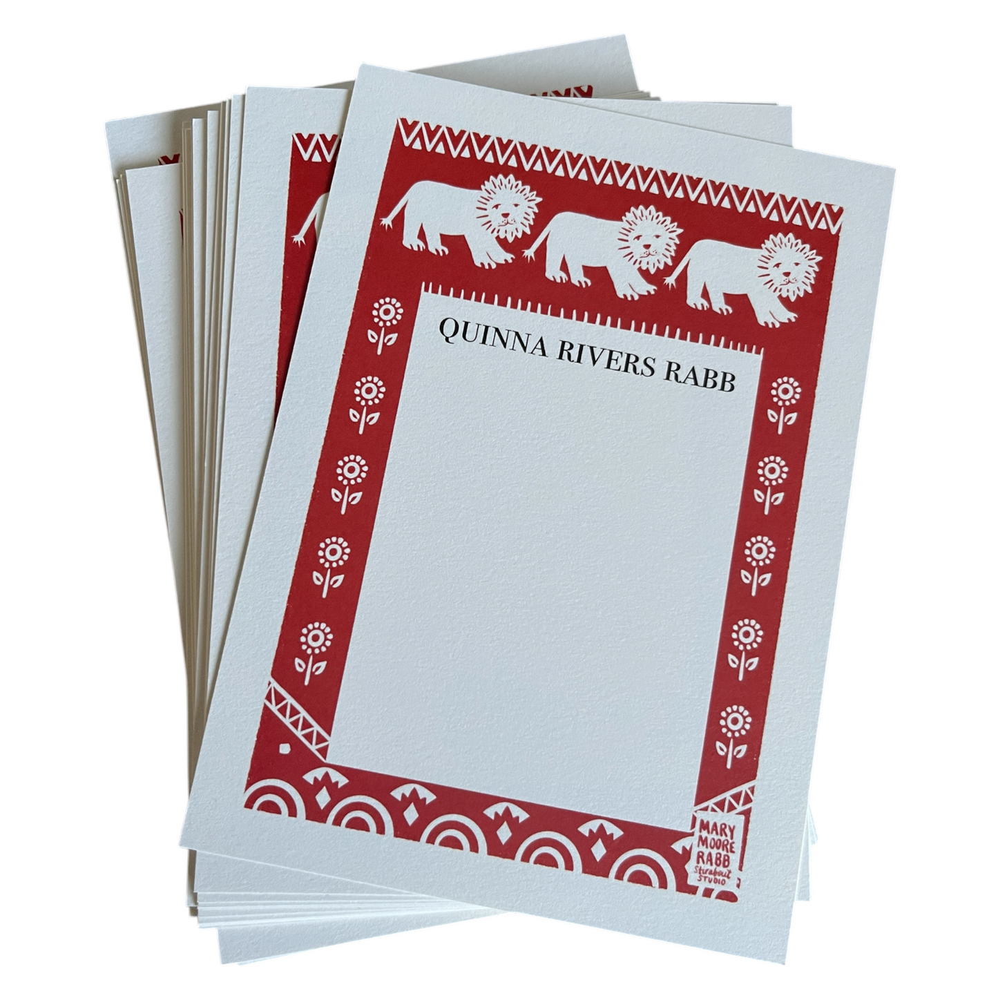 Set of Personalized Stationery  - 25 cards and envelopes - Red Lions