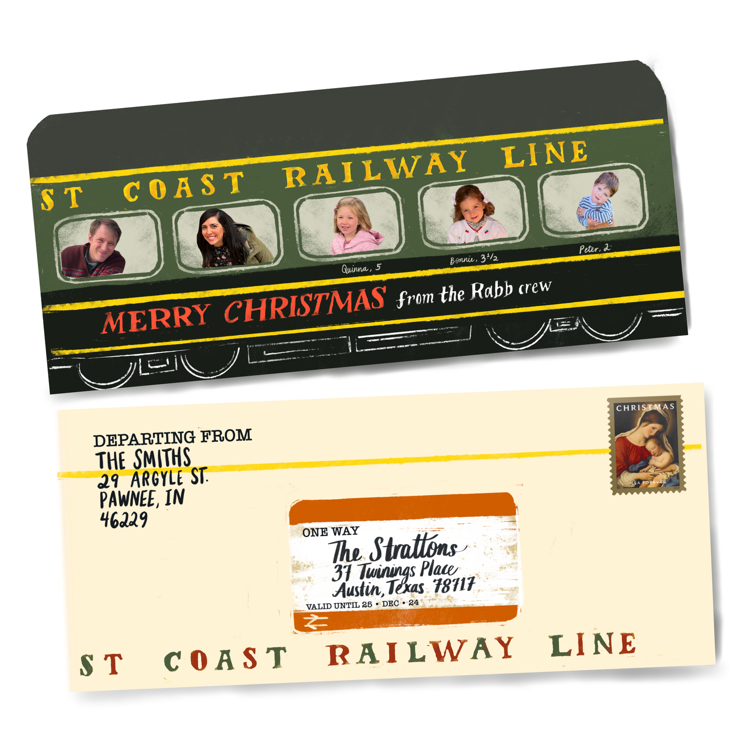 Christmas Cards with Matching Envelopes - Train