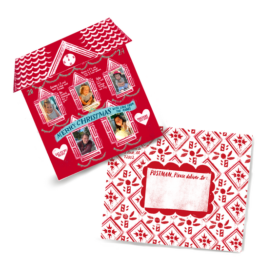 Christmas Cards with Matching Envelopes - Red Gingerbread House
