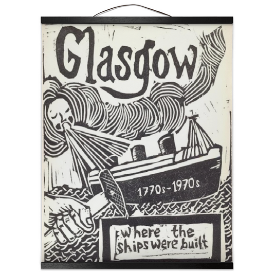 Glasgow Where the Ships Were Built - linocut print by Mary Moore Rabb