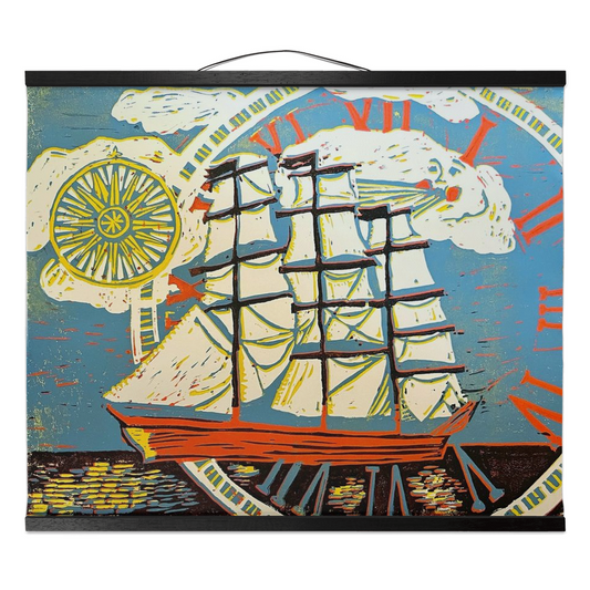 Even the Wind and the Waves - linocut print by Mary Moore Rabb